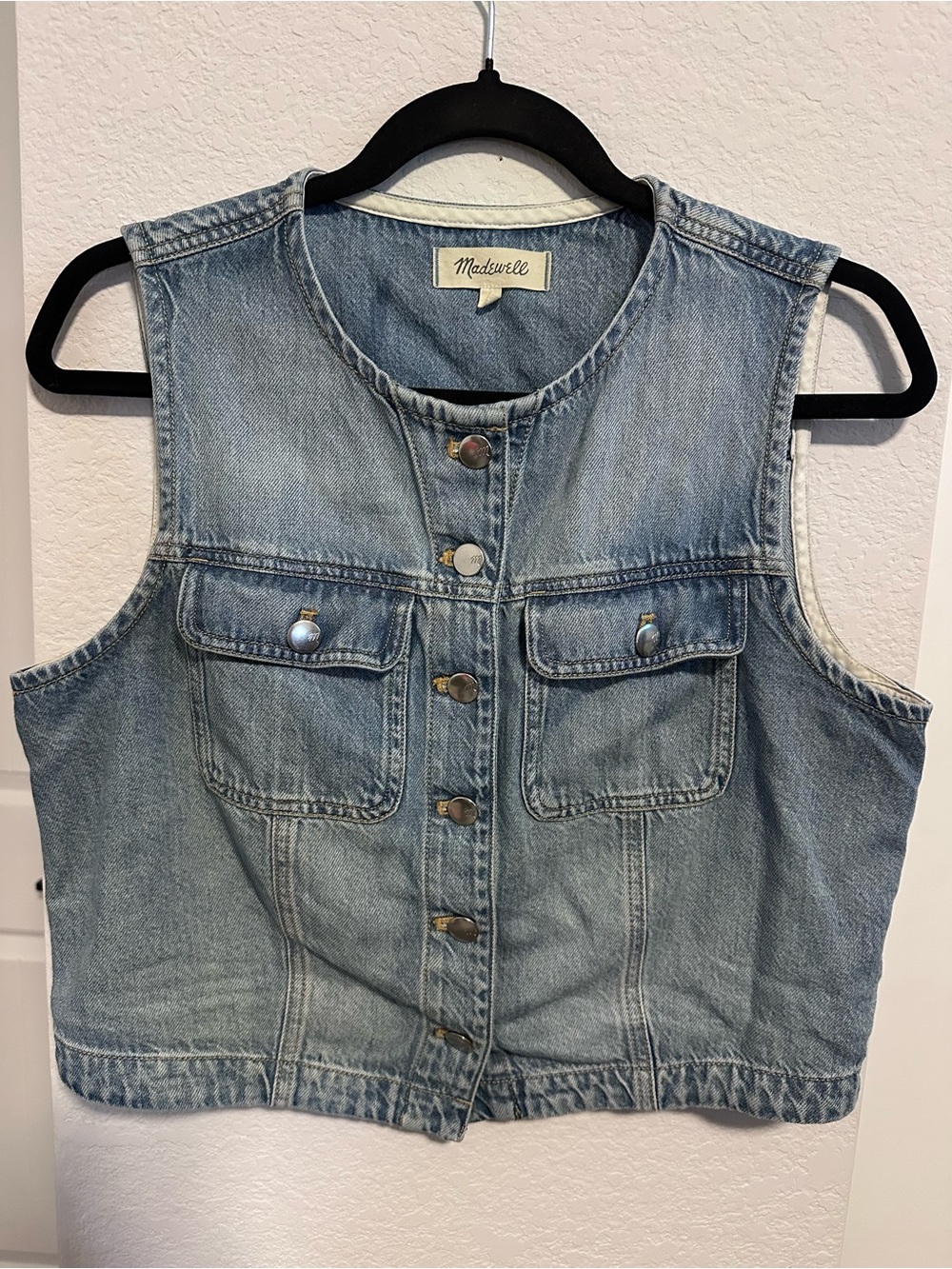 Madewell Cropped Denim Vest Airy Denim Robertson Wash Size M